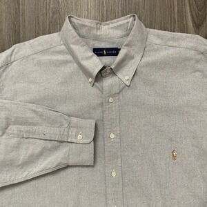 Ralph Lauren Shirt Mens 3XLT Gray Knit Oxford Long Sleeve Button Down Flesh Pony